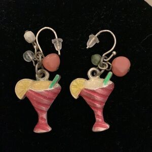 earrings Margarita Pink Silver Tone Drink AJMC‎